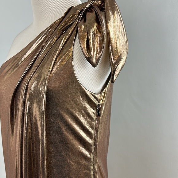 Unique Vintage Bronze One-Shoulder Dress - Picture 10 of 12